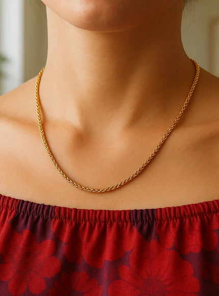 2.1mm 14k Yellow Gold Round Wheat Chain