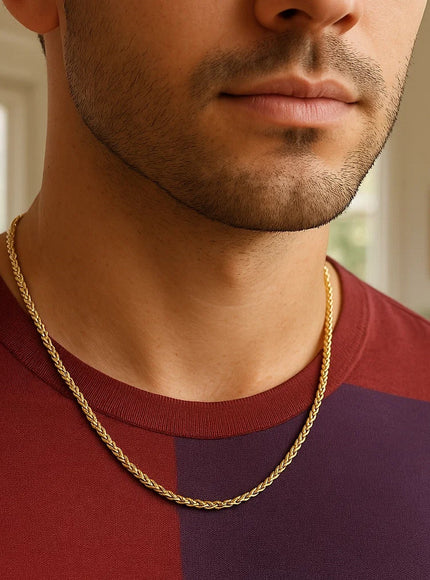 2.1mm 14k Yellow Gold Round Wheat Chain