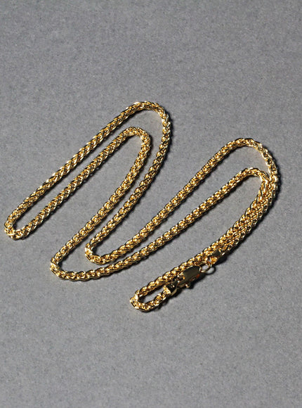 2.1mm 14k Yellow Gold Round Wheat Chain