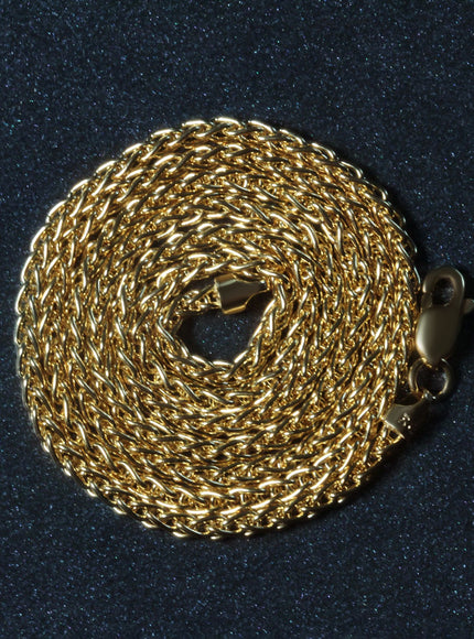2.1mm 14k Yellow Gold Round Wheat Chain