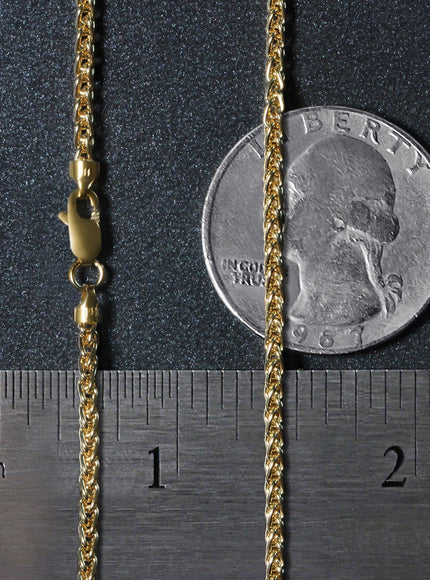 2.1mm 14k Yellow Gold Round Wheat Chain