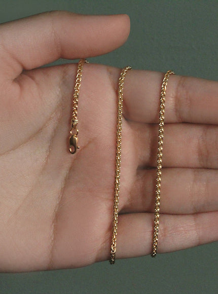 2.1mm 14k Yellow Gold Round Wheat Chain