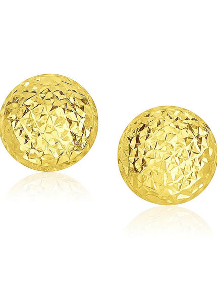 14k Yellow Gold Puff Round Earrings with Diamond Cuts