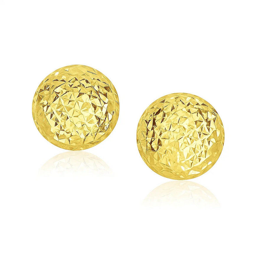 14k Yellow Gold Puff Round Earrings with Diamond Cuts