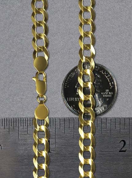 7.0mm 14k Yellow Gold Solid Curb Chain