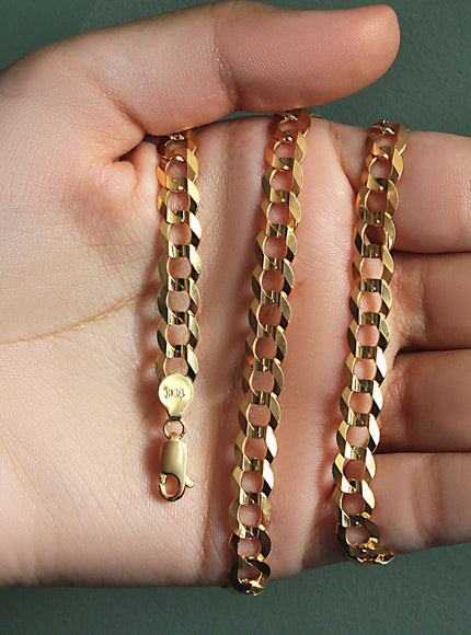 7.0mm 14k Yellow Gold Solid Curb Chain