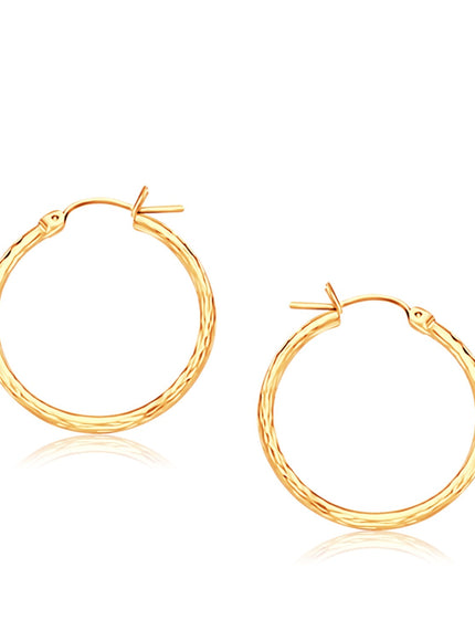 14k Yellow Gold Slender Hoop Earring with Diamond-Cut Finish (25mm Diameter)
