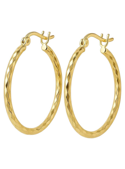 14k Yellow Gold Slender Hoop Earring with Diamond-Cut Finish (25mm Diameter)
