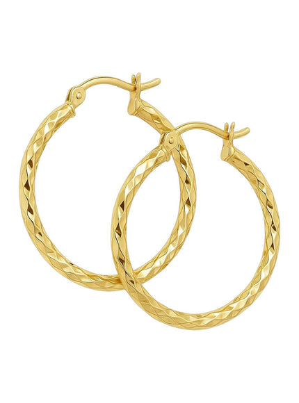 14k Yellow Gold Slender Hoop Earring with Diamond-Cut Finish (25mm Diameter)