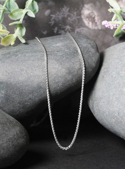 14k White Gold Diamond Cut Round Wheat Chain 1.2mm