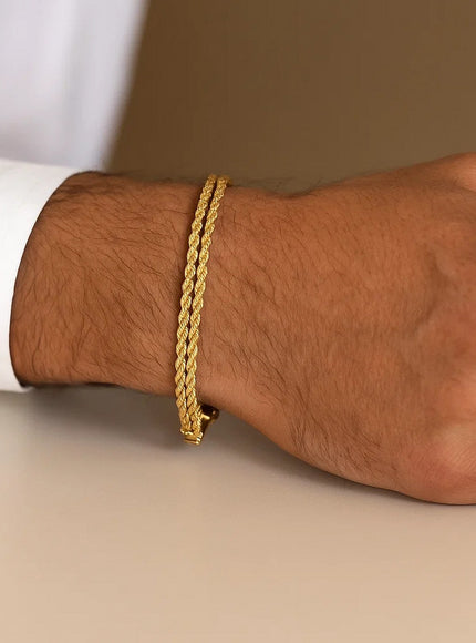 4.0 mm 14k Yellow Gold Two Row Rope Bracelet