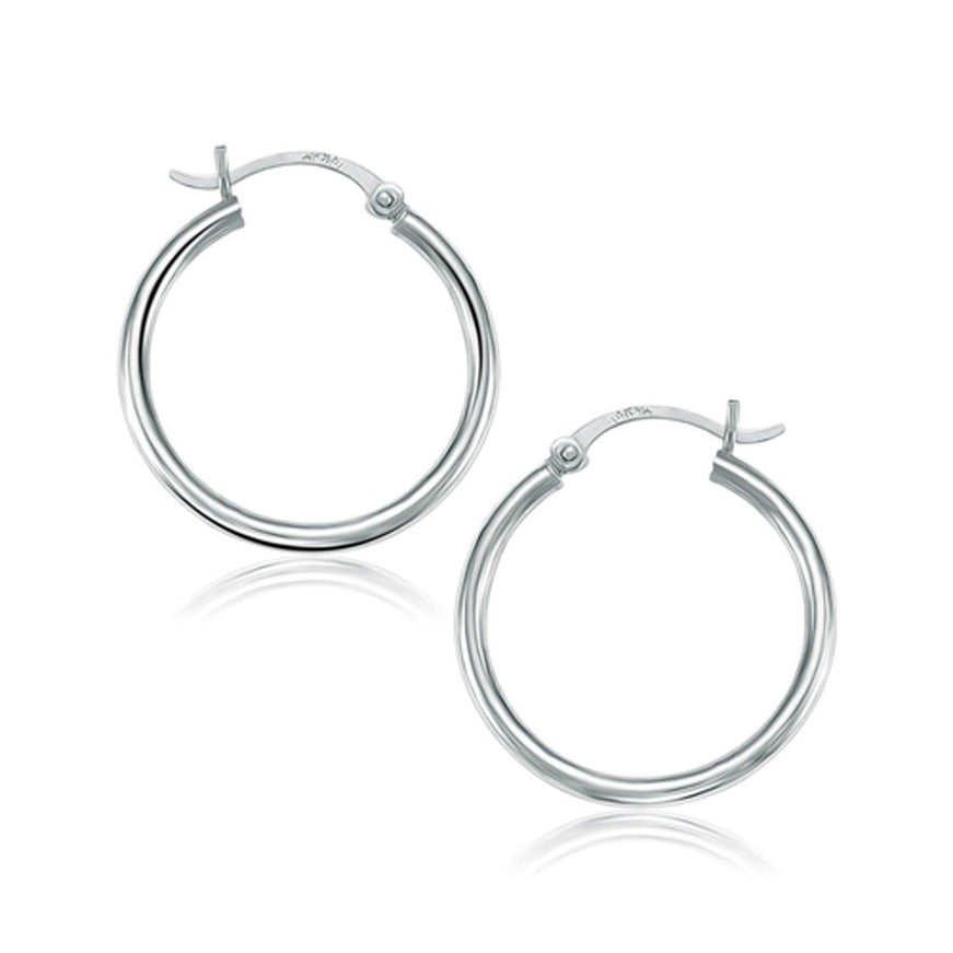 14k White Gold Polished Hoop Earrings (25 mm) - Ellie Belle