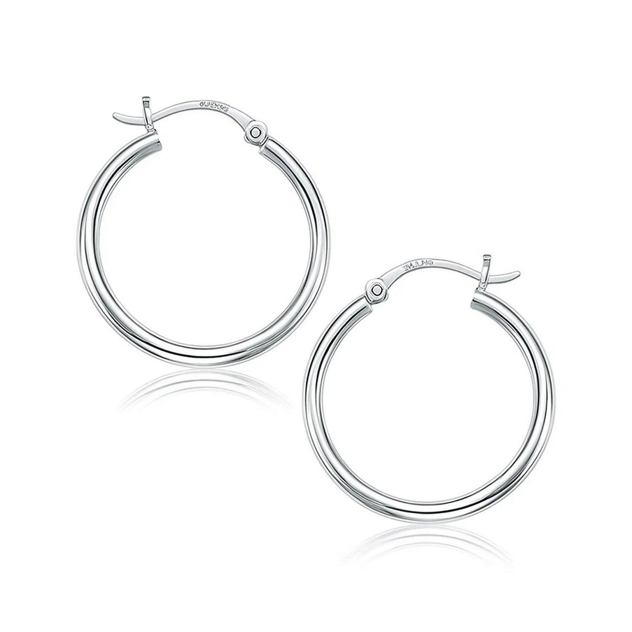 14k White Gold Polished Hoop Earrings (25 mm)