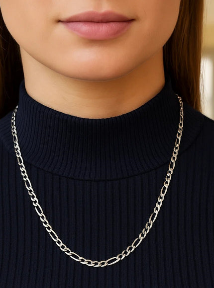 3.8mm 14k White Gold Solid Figaro Chain