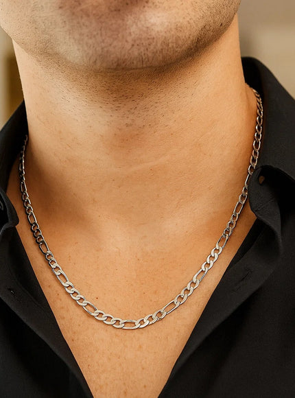 3.8mm 14k White Gold Solid Figaro Chain