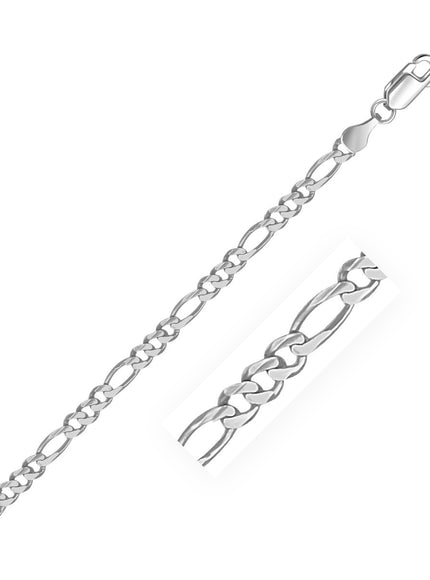 3.8mm 14k White Gold Solid Figaro Chain