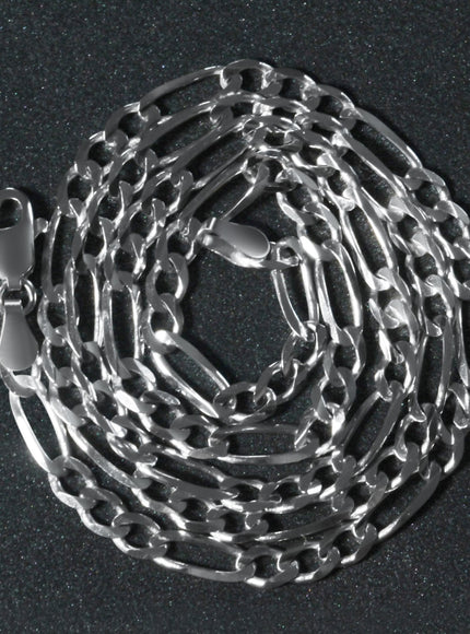 3.8mm 14k White Gold Solid Figaro Chain