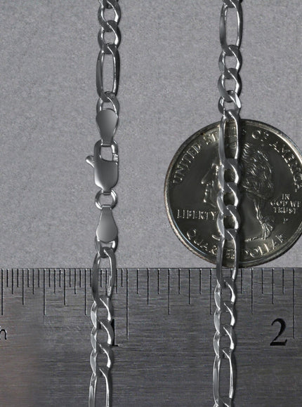 3.8mm 14k White Gold Solid Figaro Chain
