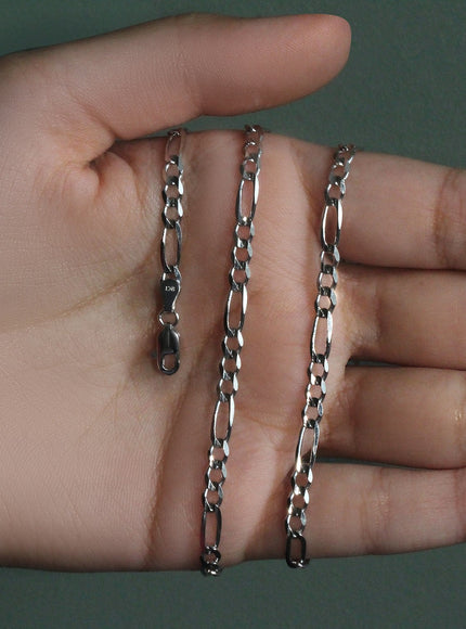 3.8mm 14k White Gold Solid Figaro Chain