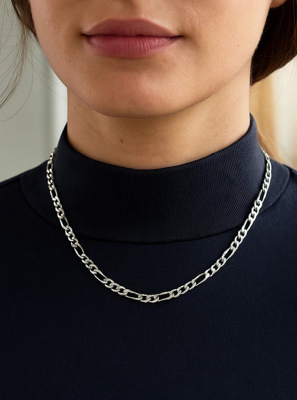 3.8mm 14k White Gold Solid Figaro Chain