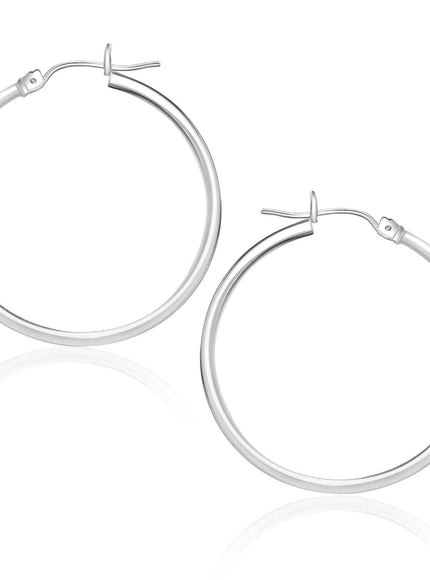 14k White Gold Polished Hoop Earrings (25 mm) - Ellie Belle