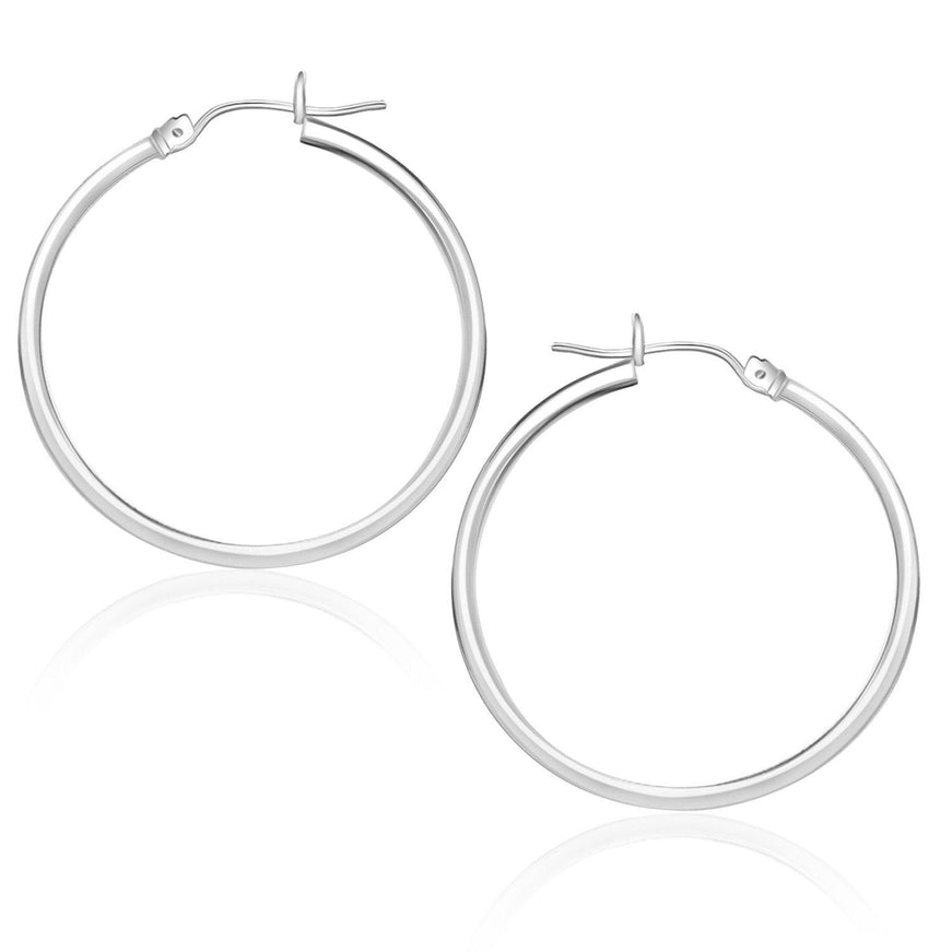 14k White Gold Polished Hoop Earrings (25 mm) - Ellie Belle