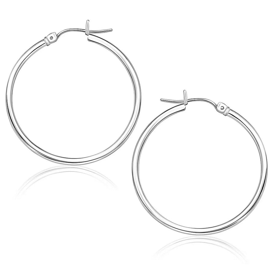 14k White Gold Polished Hoop Earrings (25 mm)