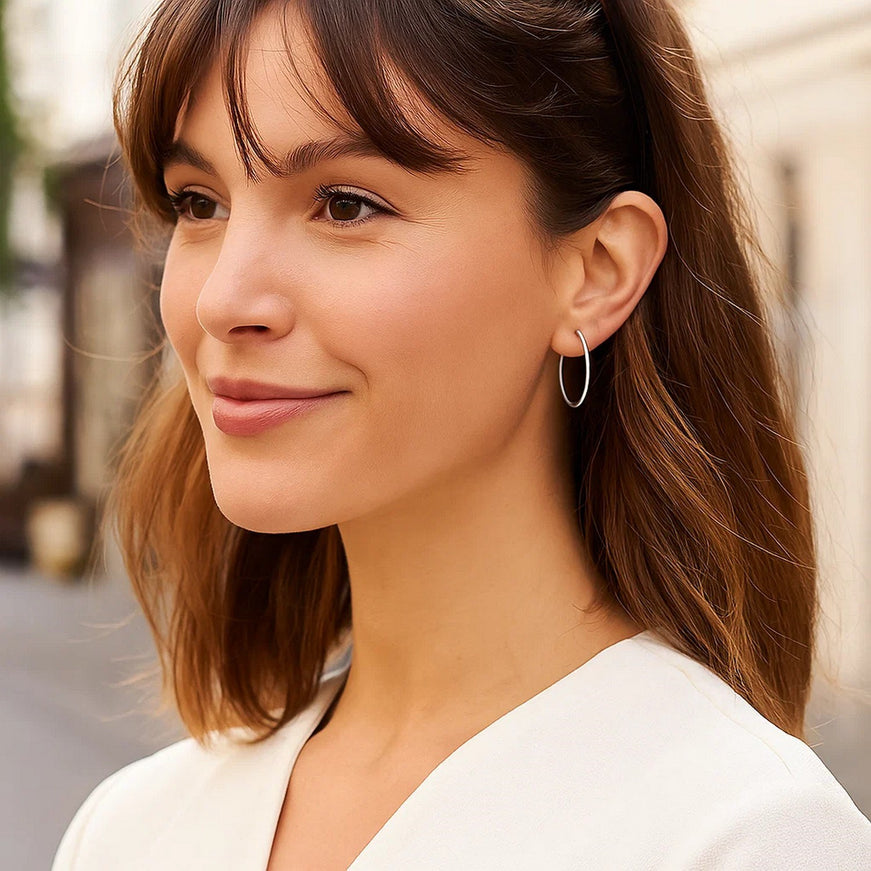 14k White Gold Polished Hoop Earrings (25 mm)