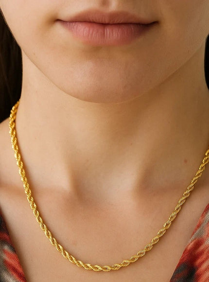 3.5mm 14k Yellow Gold Solid Diamond Cut Rope Chain