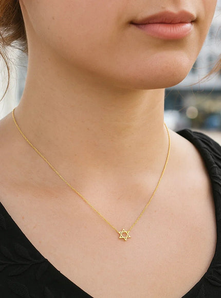 14k Yellow Gold Star of David Necklace