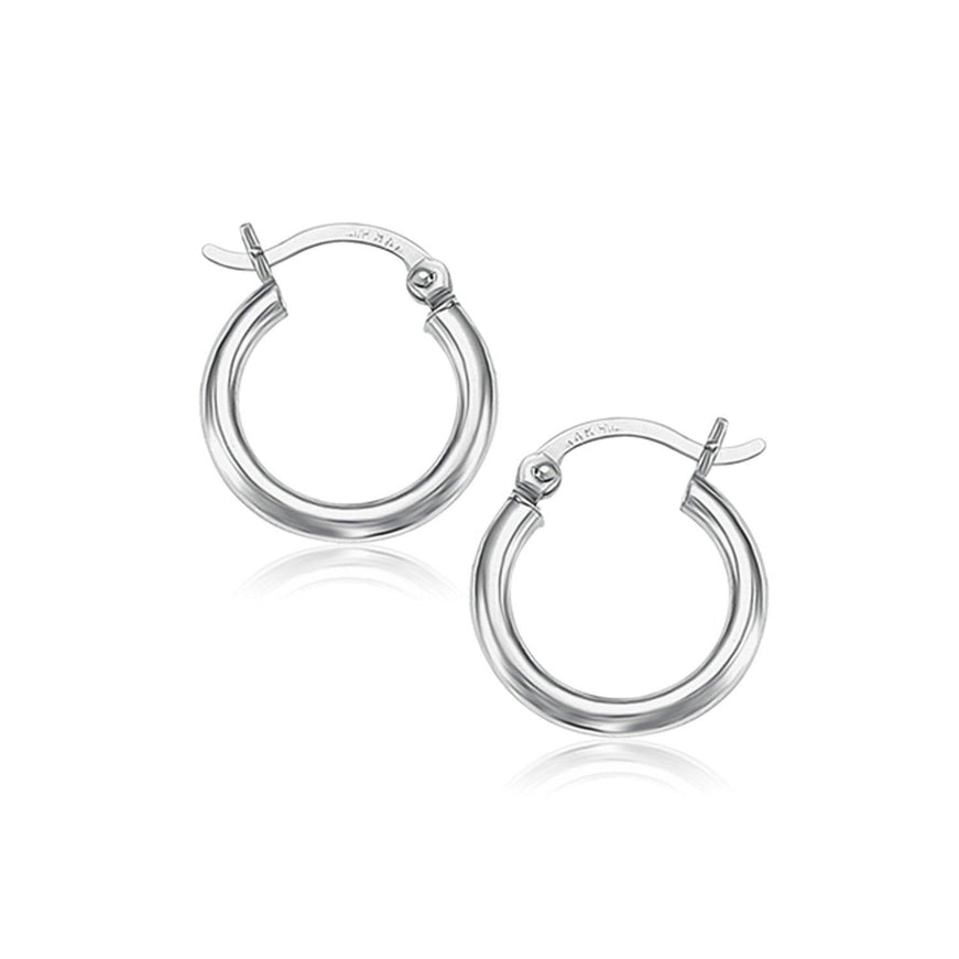 14k White Gold Polished Hoop Earrings (15 mm) - Ellie Belle