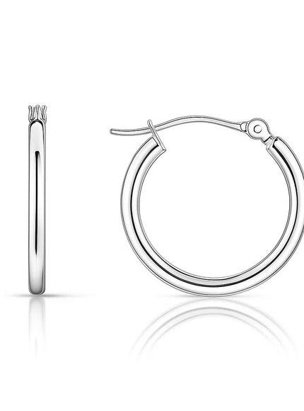14k White Gold Polished Hoop Earrings (15 mm)