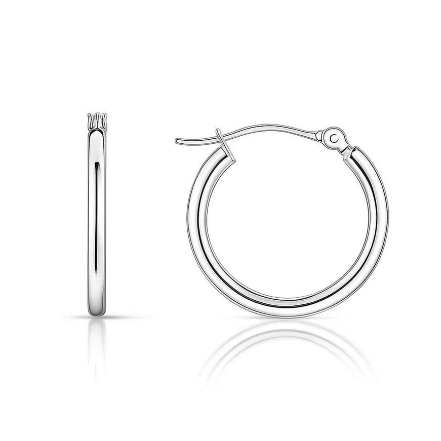 14k White Gold Polished Hoop Earrings (15 mm)
