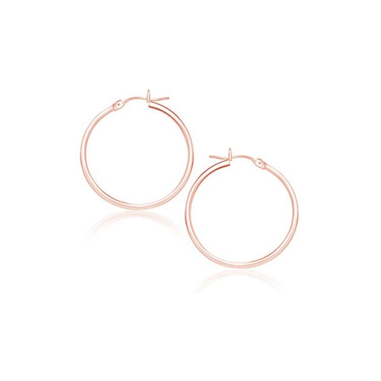 14k Rose Gold Polished Hoop Earrings (25 mm) - Ellie Belle