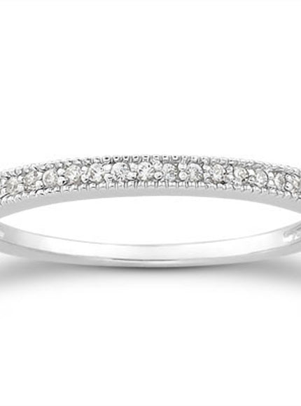 14k White Gold Diamond Micro Pave Diamond Milgrain Wedding Ring Band
