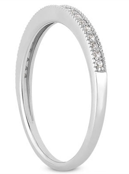 14k White Gold Diamond Micro Pave Diamond Milgrain Wedding Ring Band