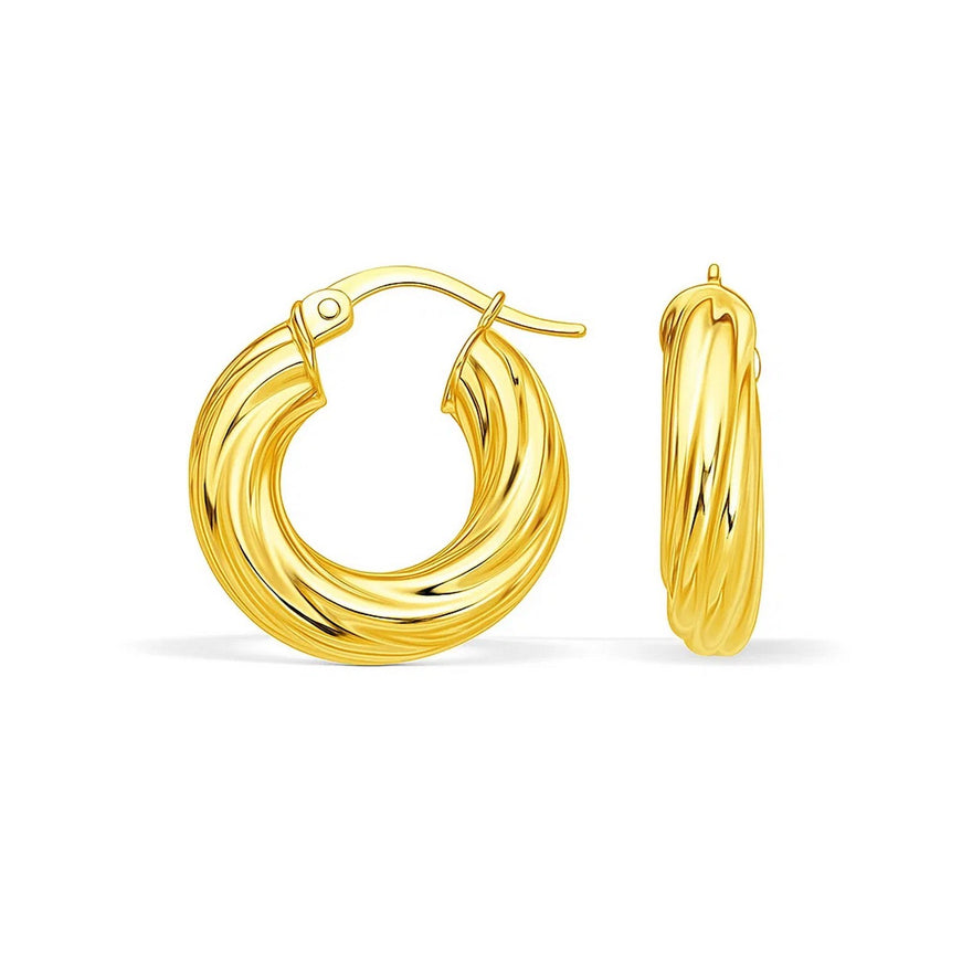 14k Yellow Gold Fancy Twist Hoop Earrings (7/8 inch Diameter)