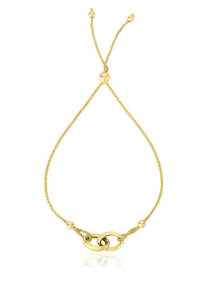 14k Yellow Gold Entwined Rings Adjustable Lariat Style Bracelet