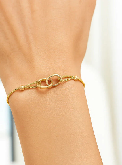 14k Yellow Gold Entwined Rings Adjustable Lariat Style Bracelet