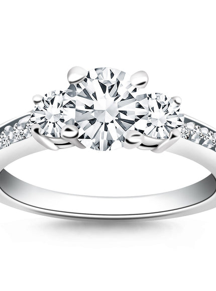 14k White Gold Three Stone Engagement Ring with Diamond Band