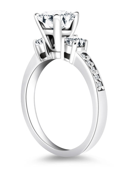 14k White Gold Three Stone Engagement Ring with Diamond Band