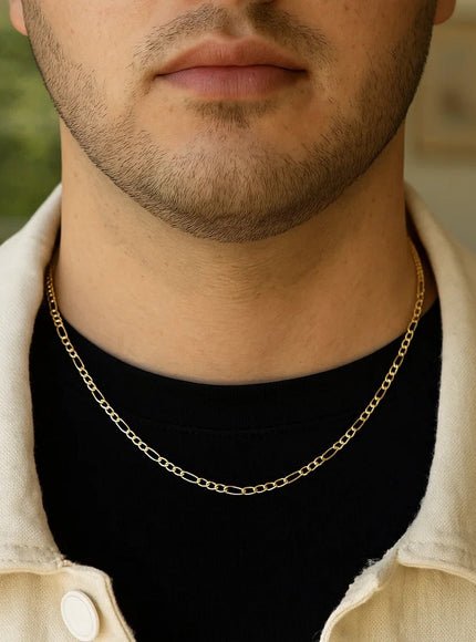 3.1mm 14k Yellow Gold Solid Figaro Chain