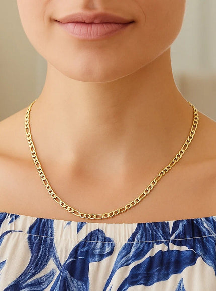 3.1mm 14k Yellow Gold Solid Figaro Chain