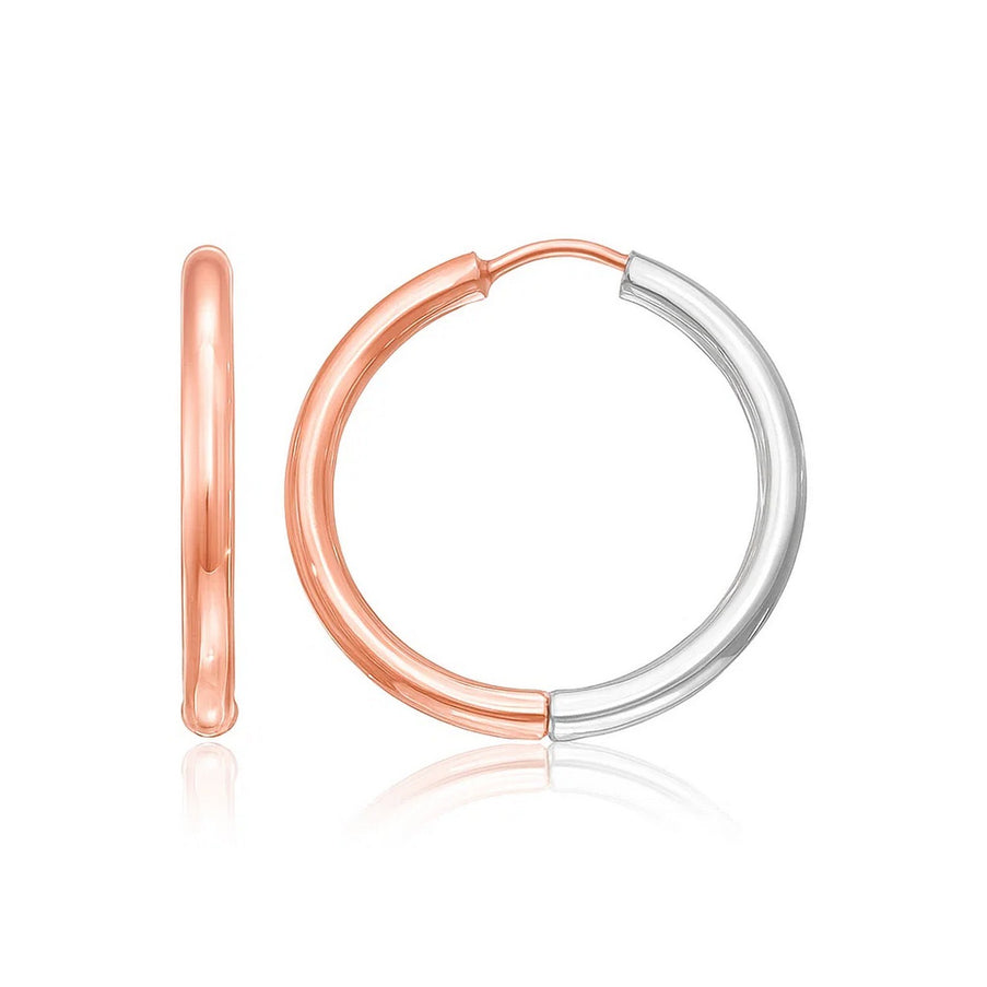 14k Rose & White Gold Hinged Hoop Earrings