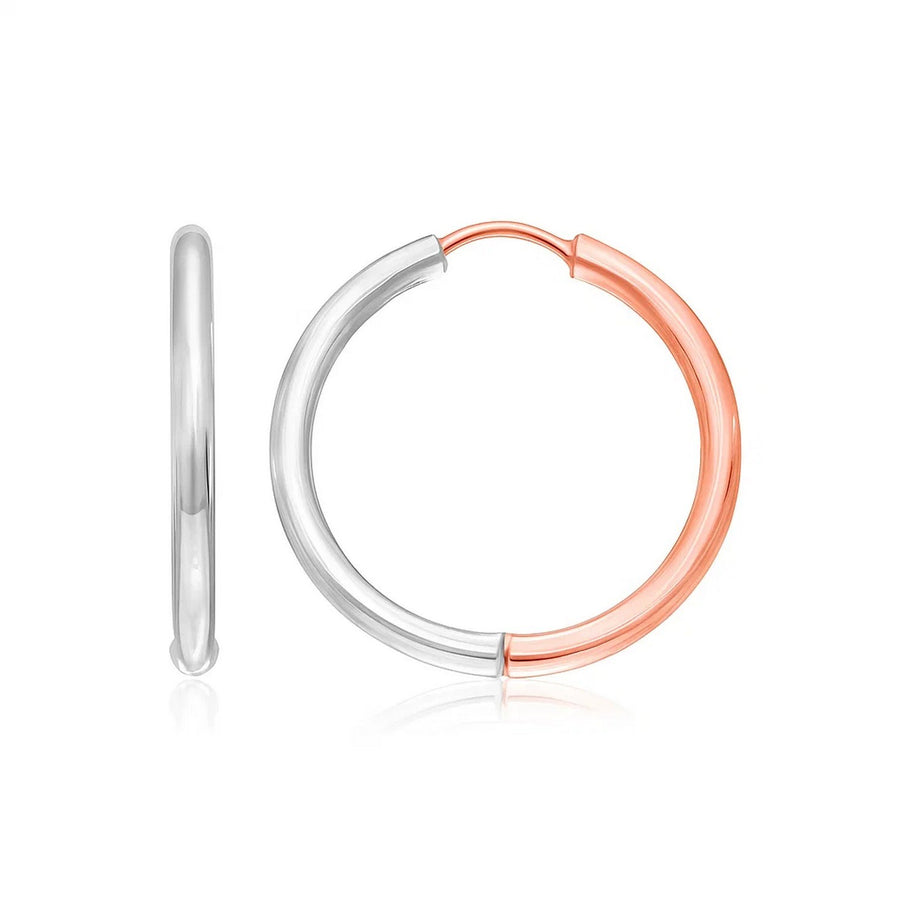 14k Rose & White Gold Hinged Hoop Earrings