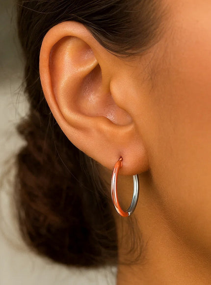 14k Rose & White Gold Hinged Hoop Earrings