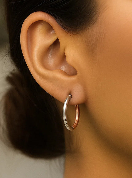 14k Rose & White Gold Hinged Hoop Earrings