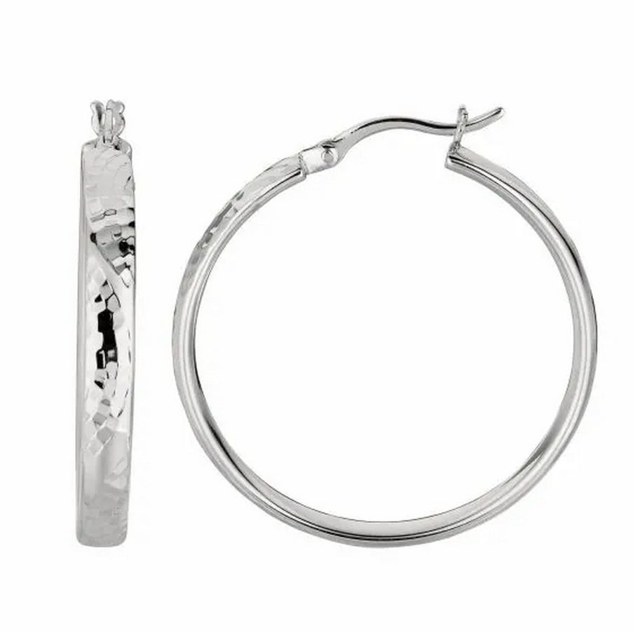 Sterling Silver Hammered Style Hoop Earrings (4x30mm)