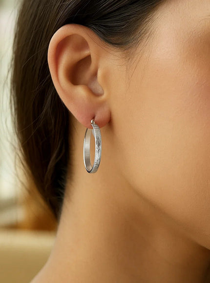 Sterling Silver Hammered Style Hoop Earrings (4x30mm)
