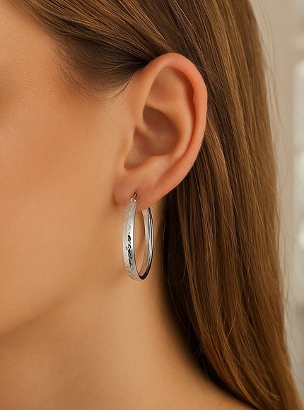 Sterling Silver Hammered Style Hoop Earrings (4x30mm)